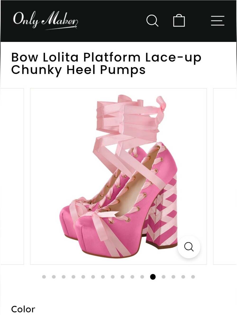 Bow Lolita Pink Platform Lace-Up Chunky Heel Pumps